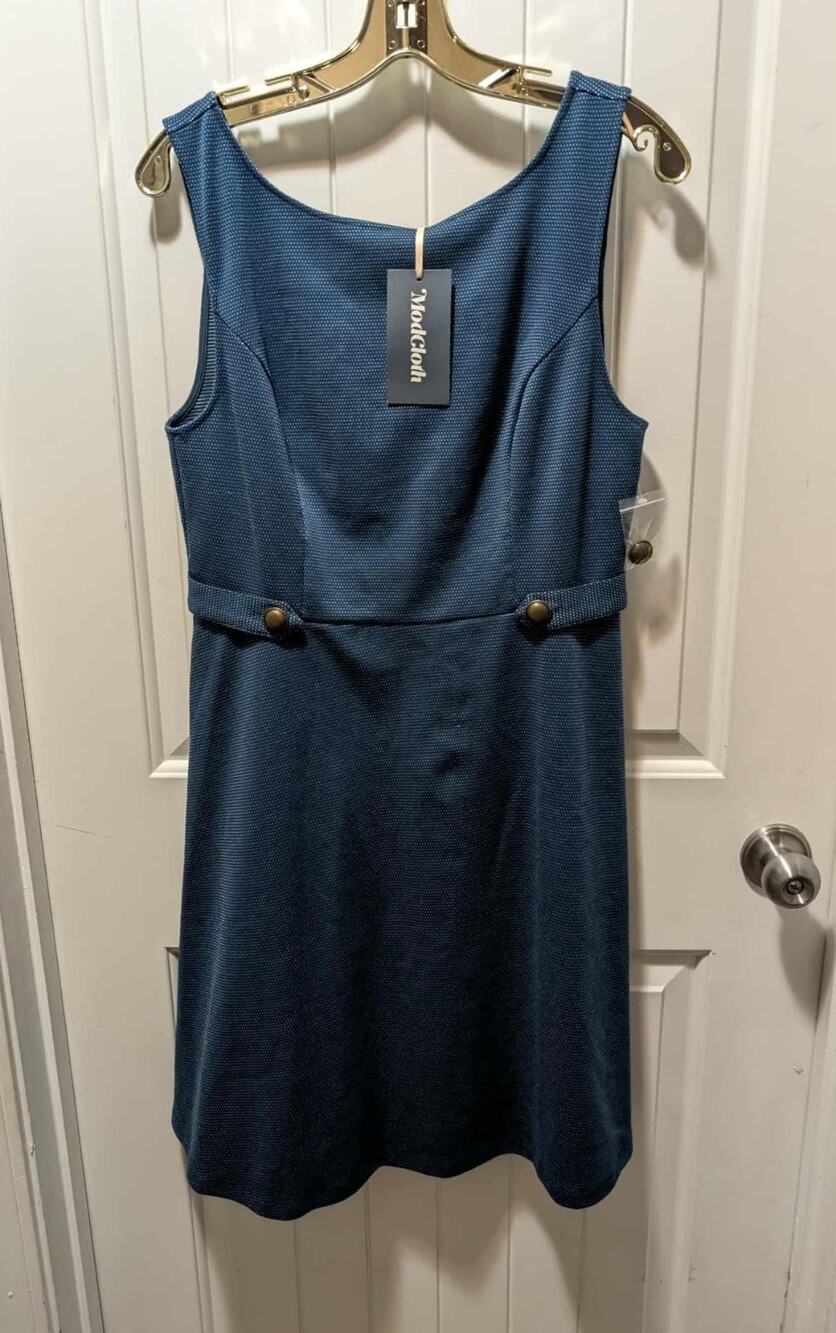 NWT ModCloth Sixties Signature Rockabilly Blue Micro Dot A-Line Retro Size M